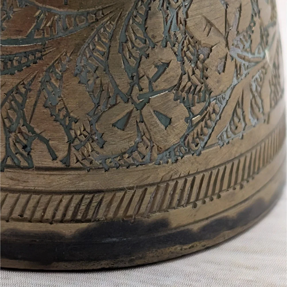 Antique Indian Early 19th Century Brass Minakari Work Double Ended Measuring Cup